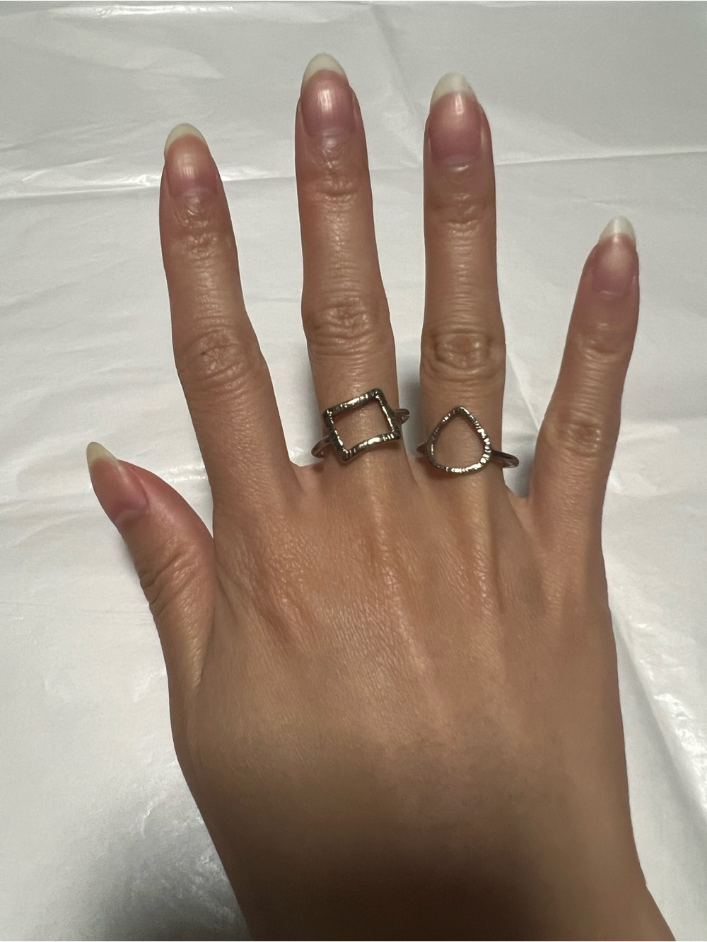 2 Silver Open Geometric Rings Set - Picture 2 of 6